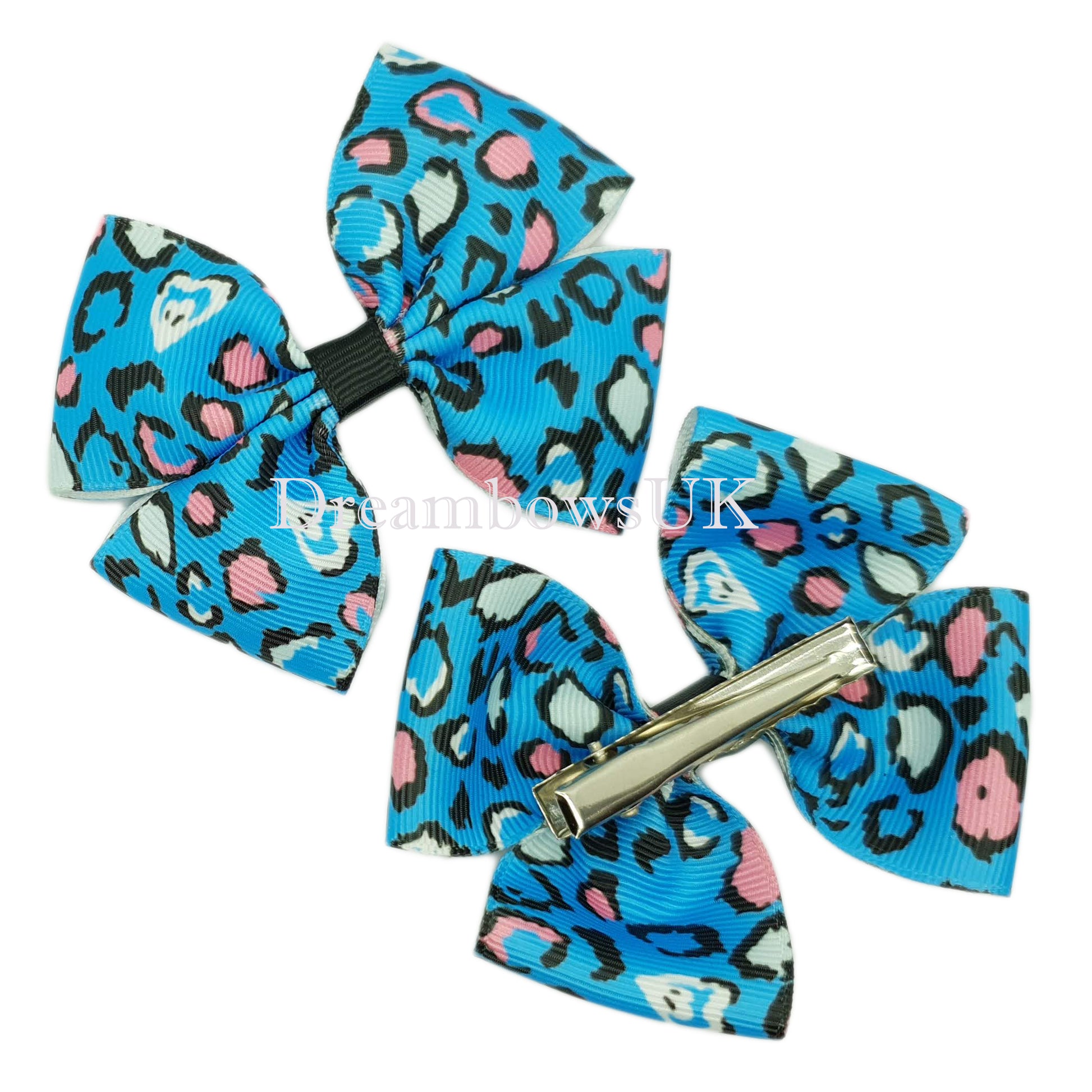 Black and blue hair bows, crocodile hair clips