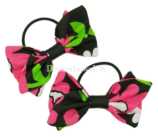 Floral fabric hair bows, thick hair ties