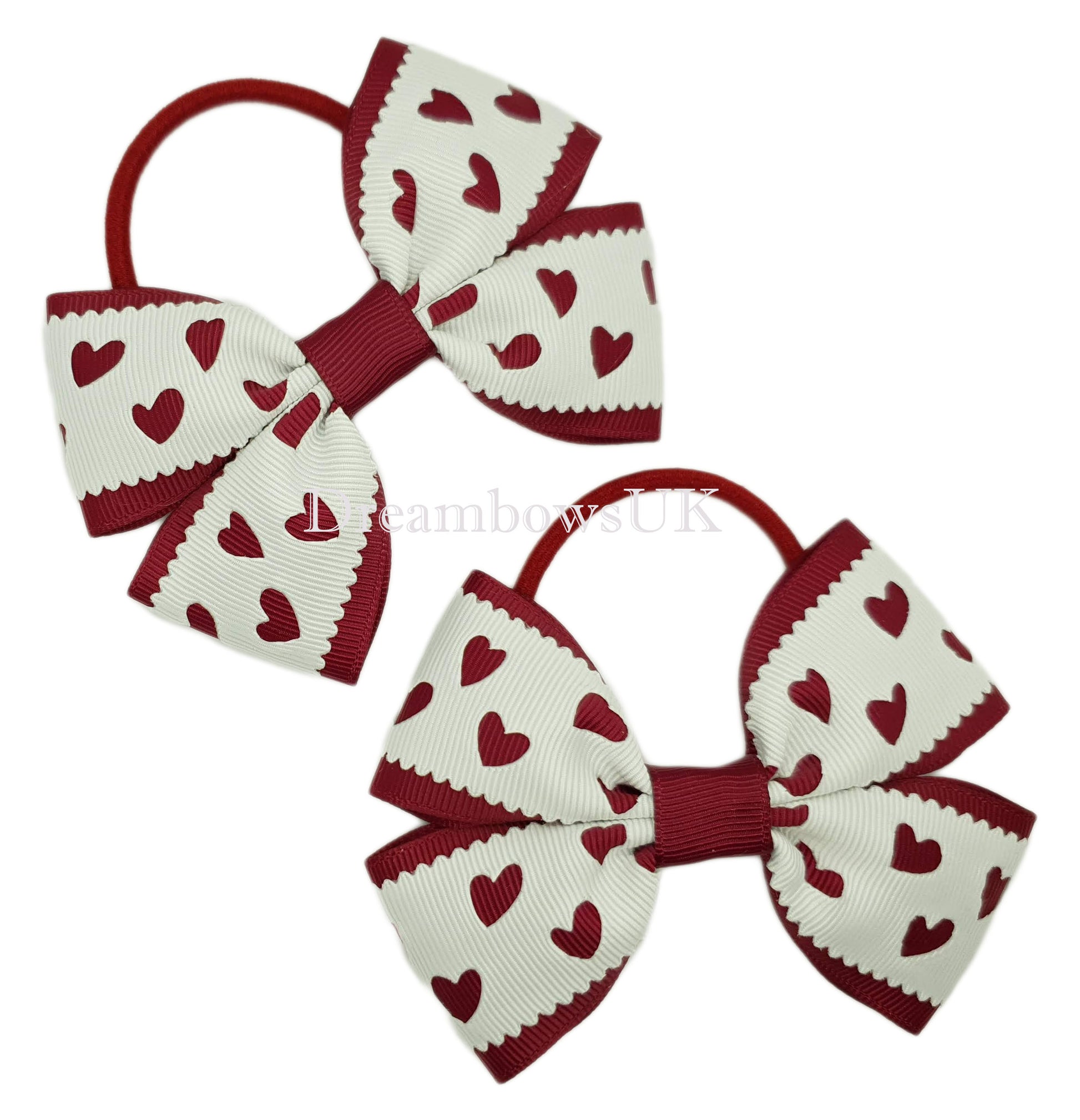 Burgundy school bows, Thick bobbles 