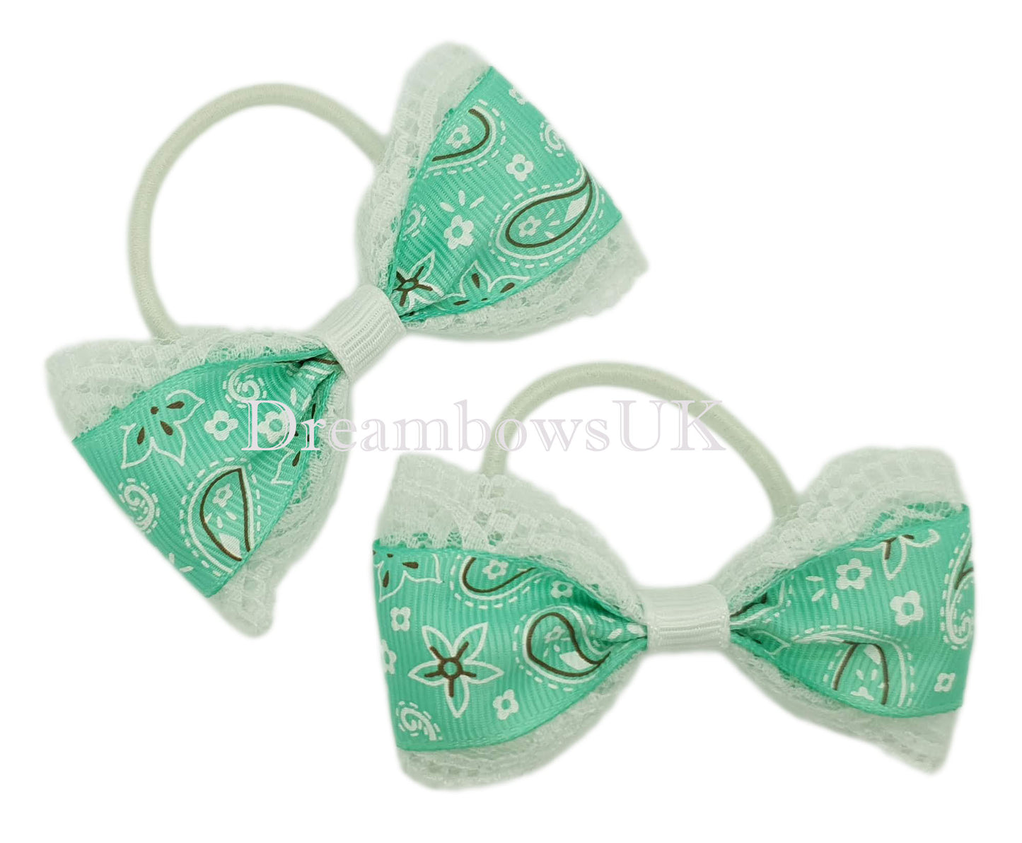 Paisley hair bows, thin bobbles