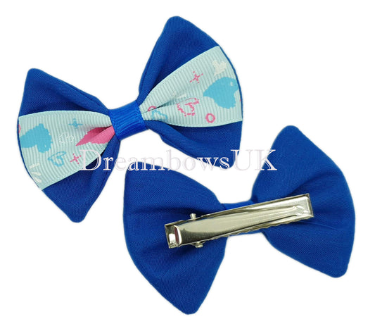 Blue hair bows, alligator clips