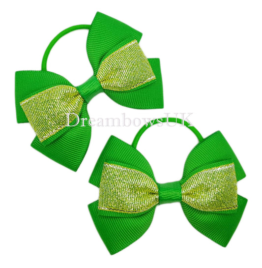 Emerald green glitter bows, school hair accessories 