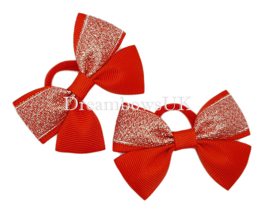 Red glitter hair bows, polyester bobbles