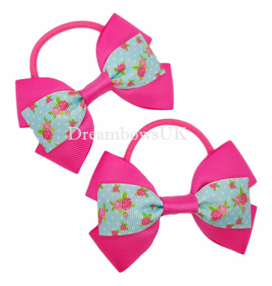 Floral hair bows on thick bobbles