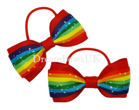 Rainbow hair bows, red hair bobbles