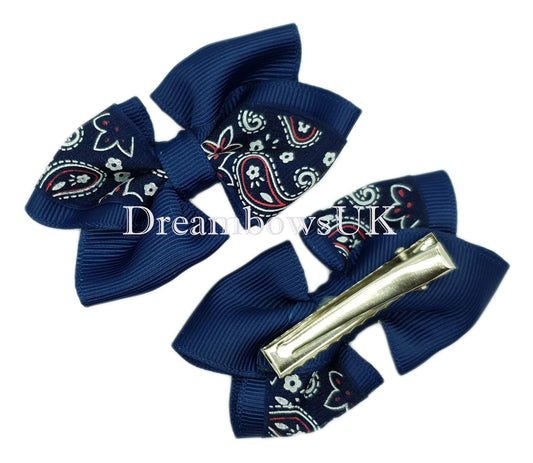 Navy blue hair bows, alligator clips