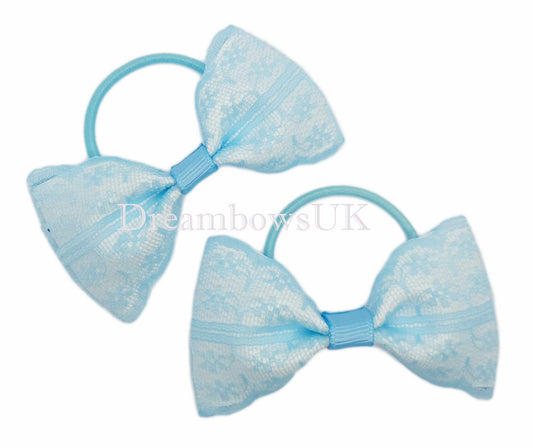 Lace hair bows on thin bobbles