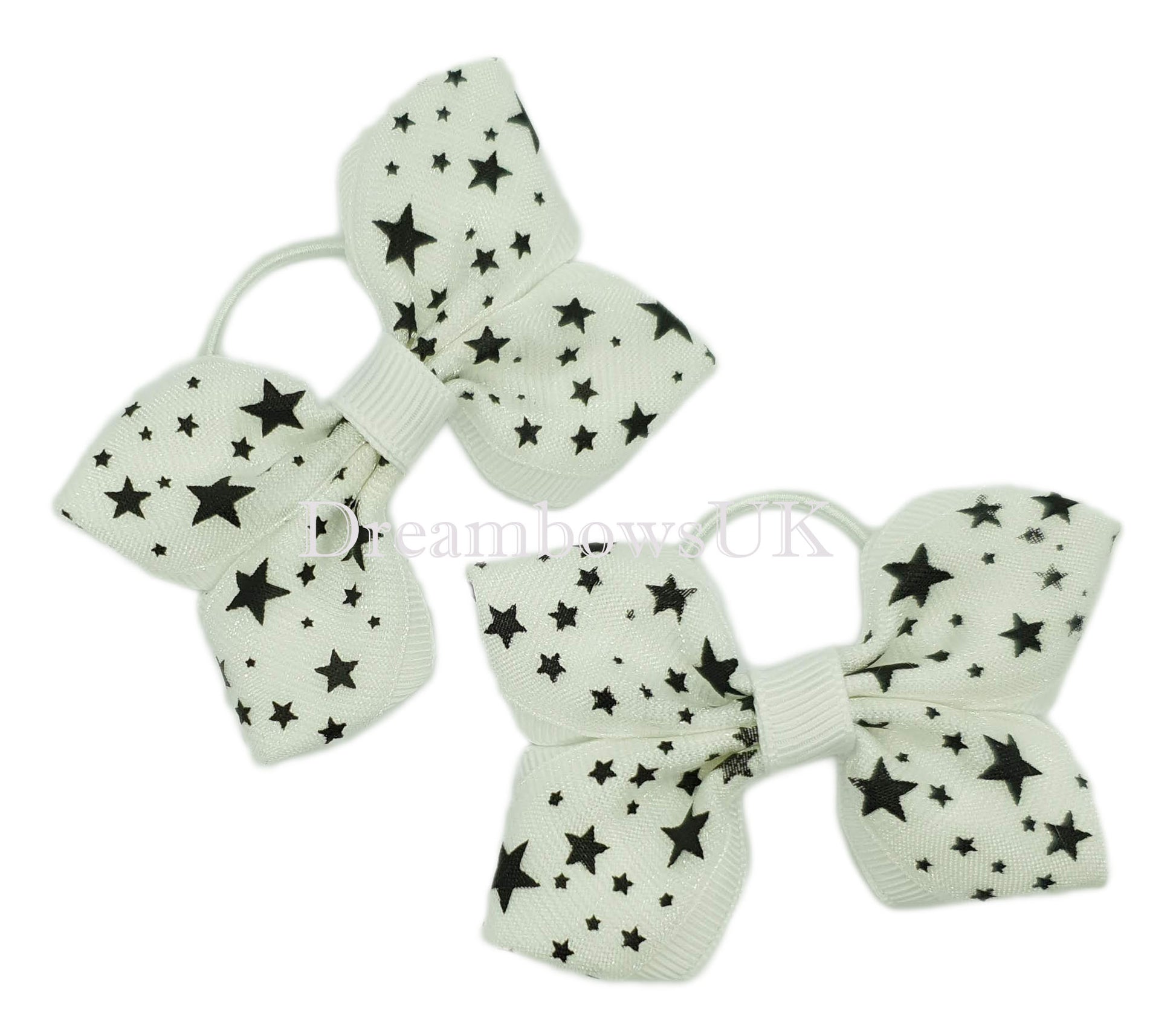 Black and white star design hair bows on thin bobbles