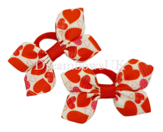 Red hearts bows on polyester bobbles