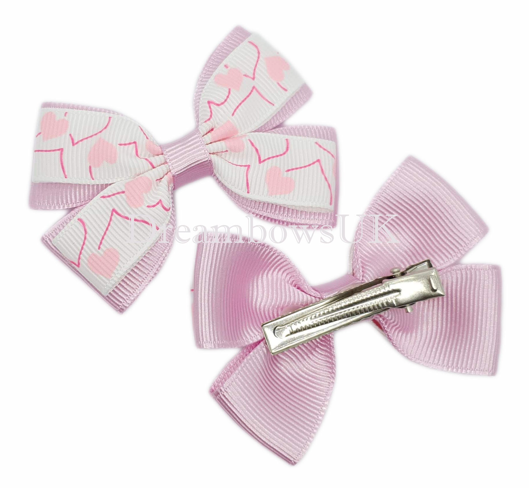 Pink and white hair bows, alligator clips, crocodile hair clips, girls hair accessories 