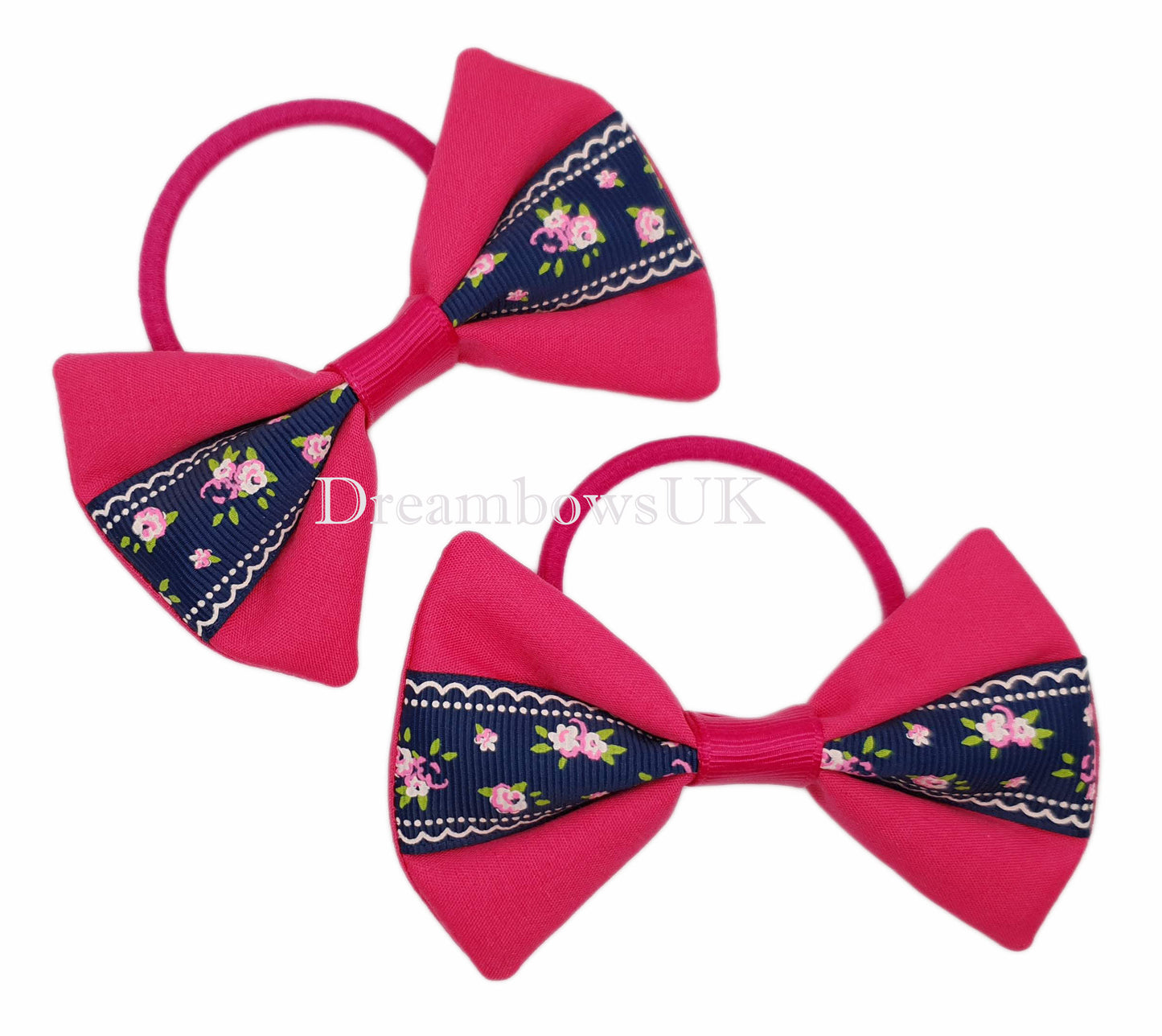 Cerise pink floral hair bows on thick bobbles