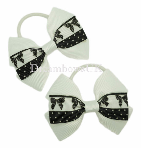 Black and White Novelty Hair Bows on Thin Bobbles