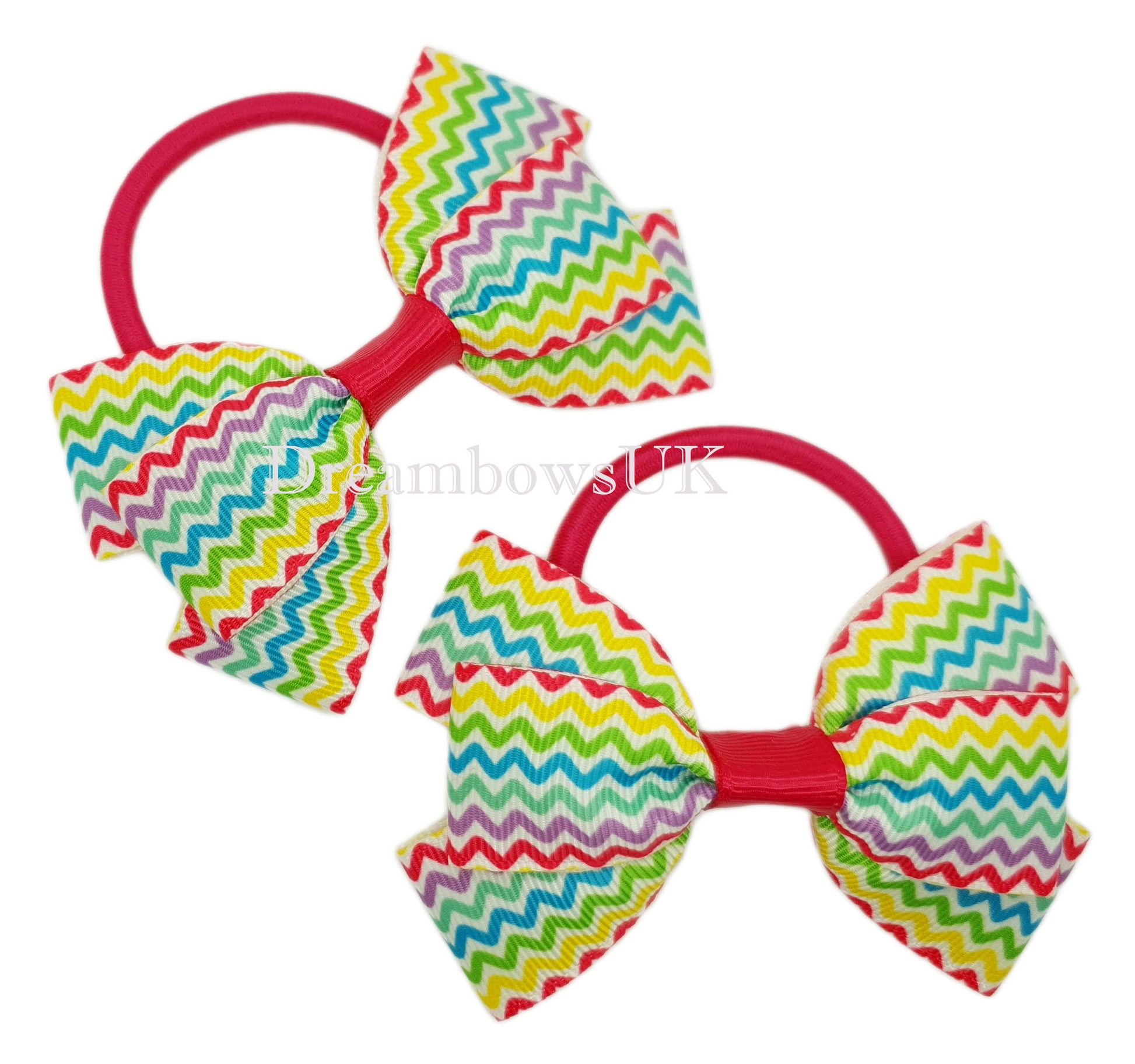 Colourful Chevron Design Hair Bows on Thick Bobbles | Dreambows UK