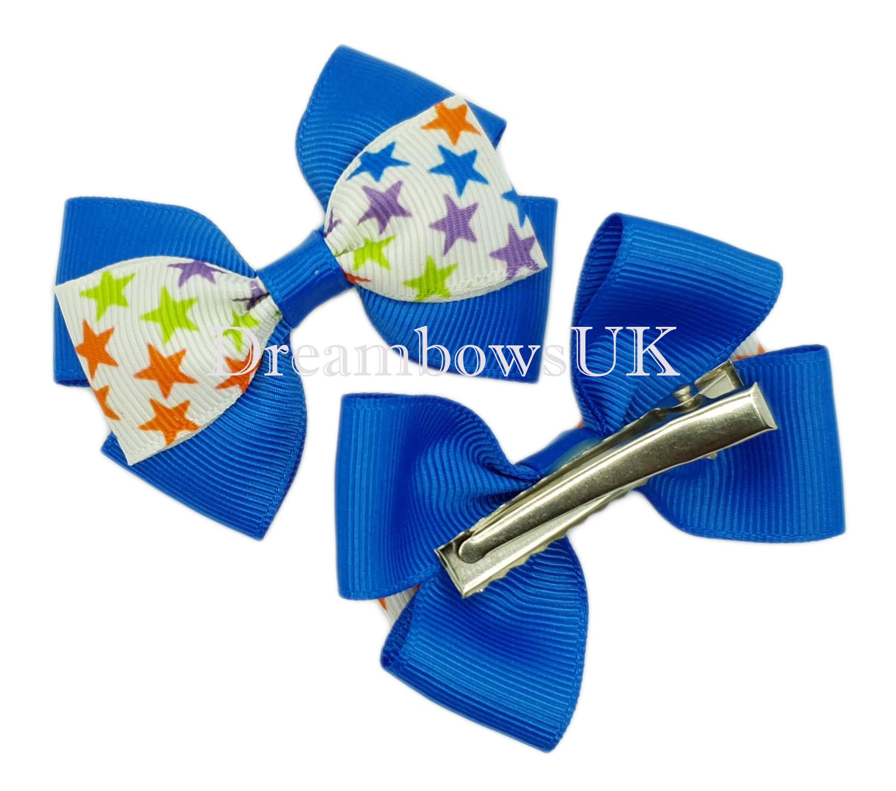 Royal blue hair bows on alligator clips
