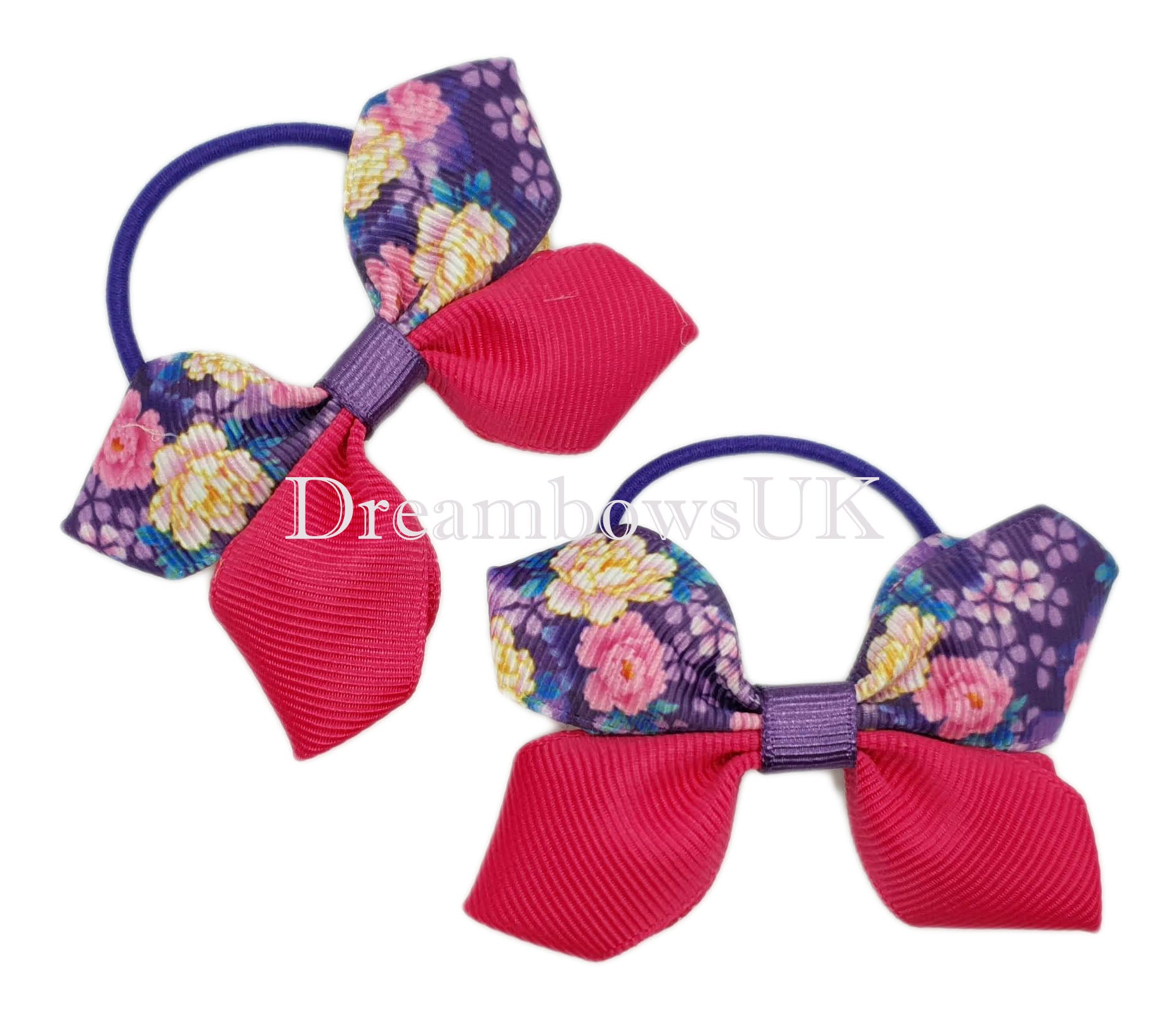 Vibrant Cerise Pink and Purple Floral Hair Bows – Your Unique Style Blossoms! 🌺💜