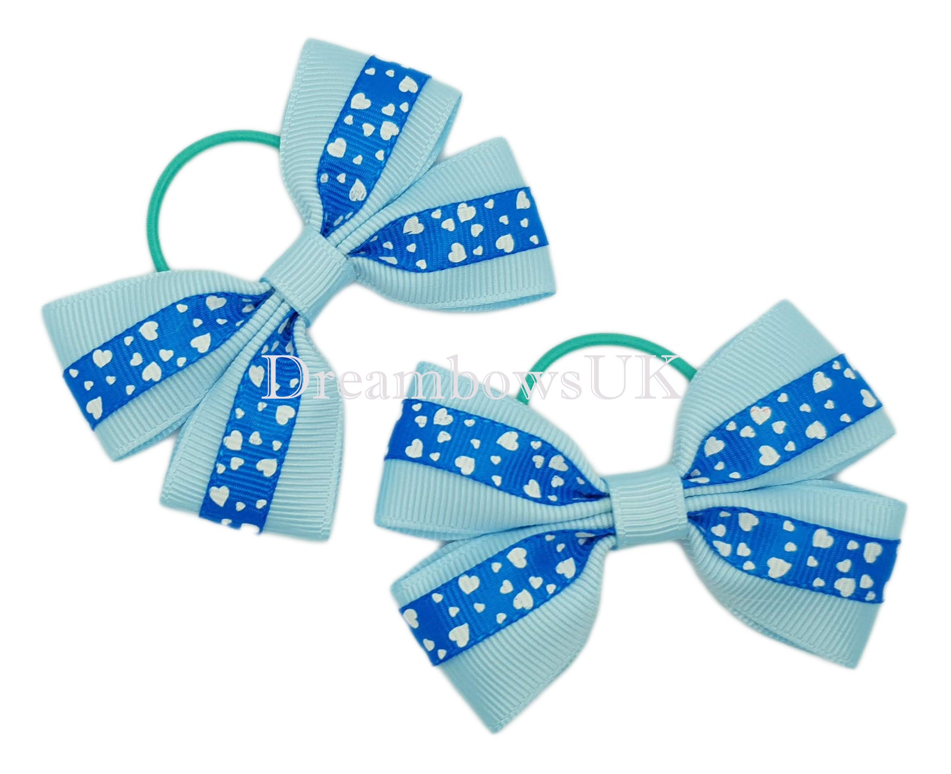 Regal Royal Blue and Baby Blue Hearts Hair Bows – Thin bobbles 