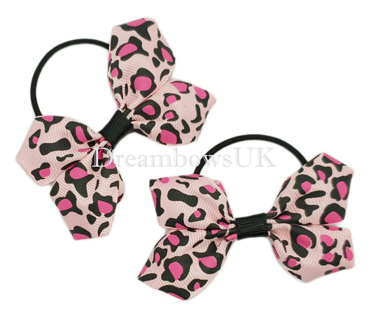 Sassy Black & Pink Leopard Print Hair Bows - 7cm x 5cm | Unique One-of-a-Kind Design!