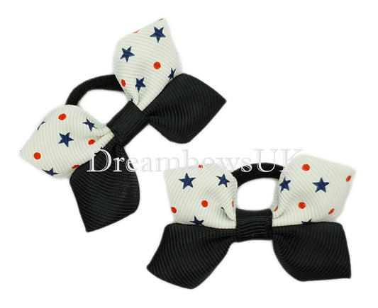 Black and white stars design hair bows on polyester bobbles