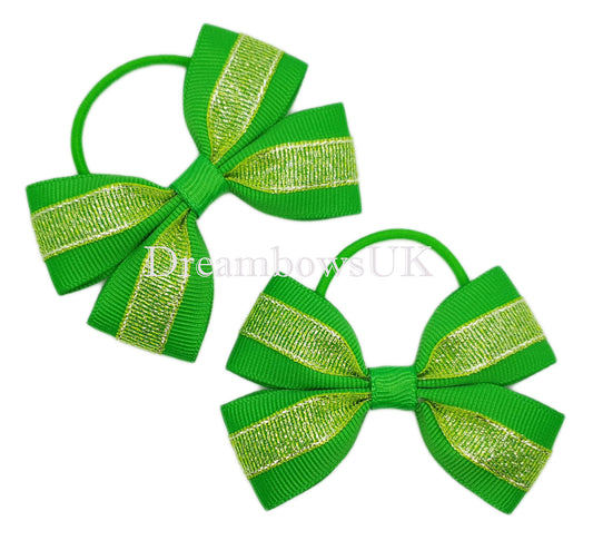 Emerald green glitter hair bows on thin bobbles