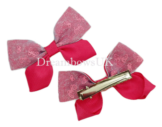 Cerise pink hair bows, crocodile clips