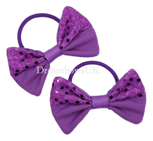 Purple diamante hair bows on thick bobbles