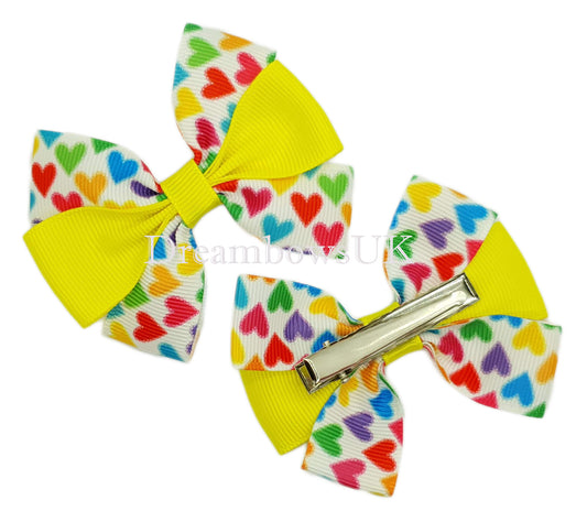 Colourful hearts hair bows, alligator clips