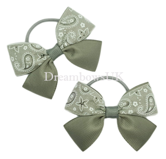 Grey school bows, thin hair ties