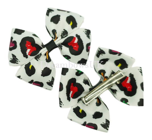 Leopard print hair bows on alligator clips