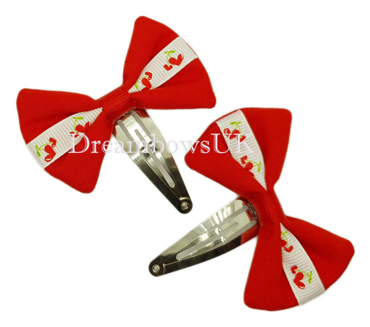 Red and white baby hair bows, snap clips