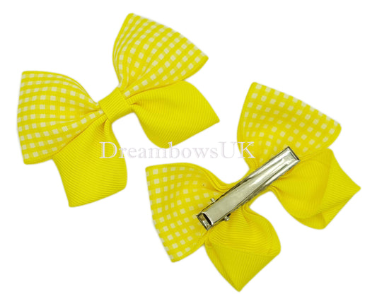 Yellow gingham hair bows on alligator clips
