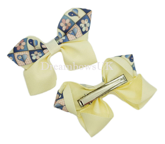 Cream floral hair bows, crocodile clips