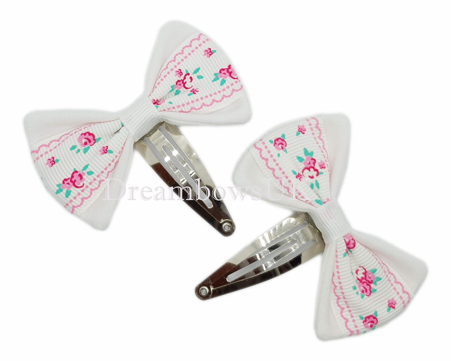 Cute floral hair bows, snap clips
