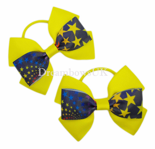 Yellow hair bows, thin bobbles, toddler bows