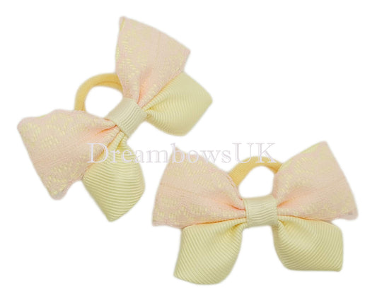 Cream and pink lace hair bows on soft bobbles