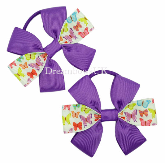 Purple hair bows, butterflies, thick bobbles