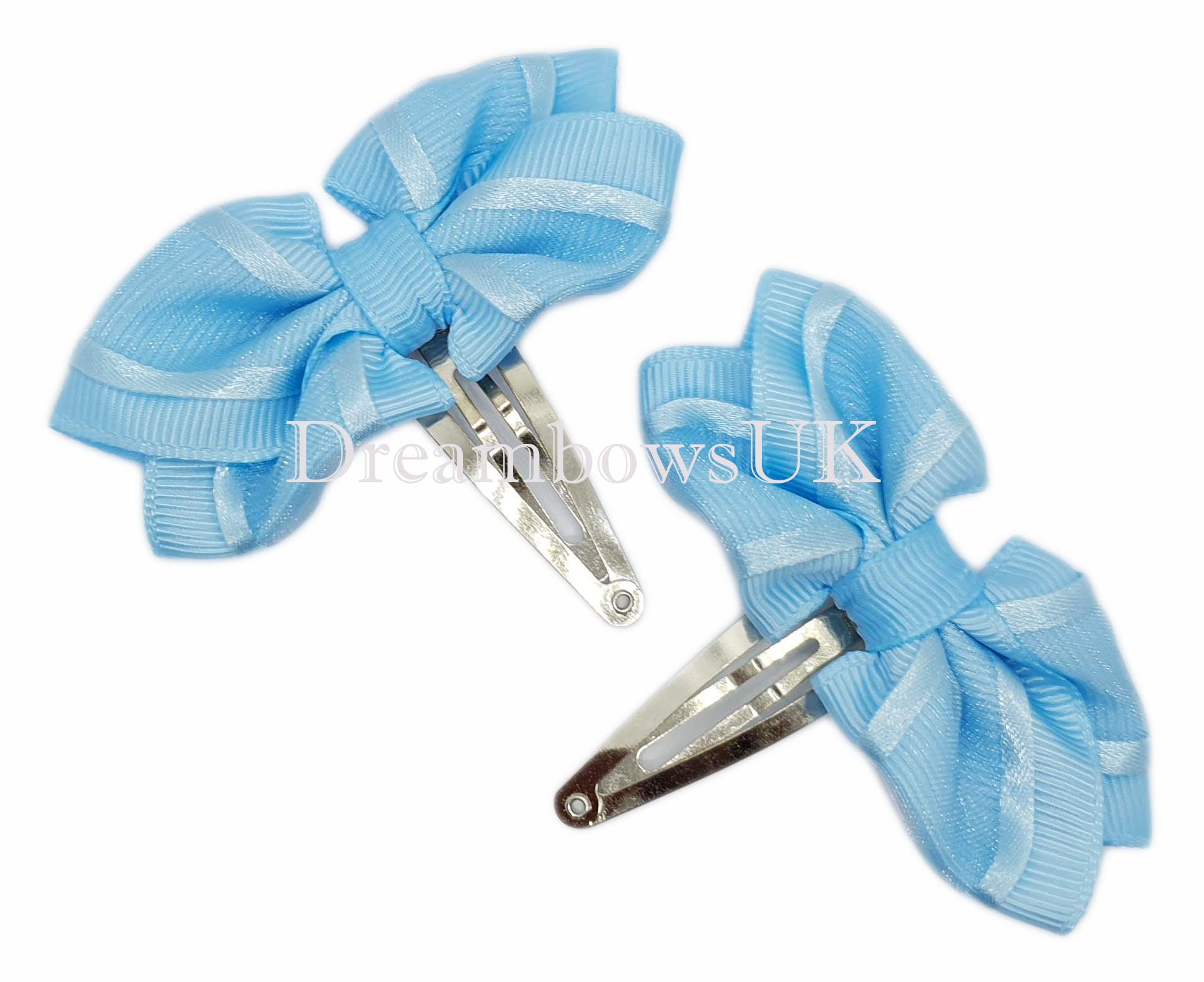 Baby Blue Organza Hair Bows on Thin Bobbles or Snap Clips – Perfect for Delicate Hairstyles