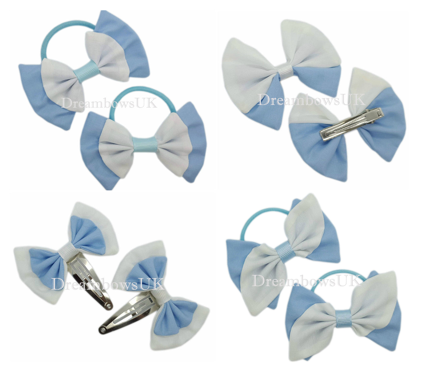 Custom Baby Blue and White Fabric Hair Bows: Choose Your Design
