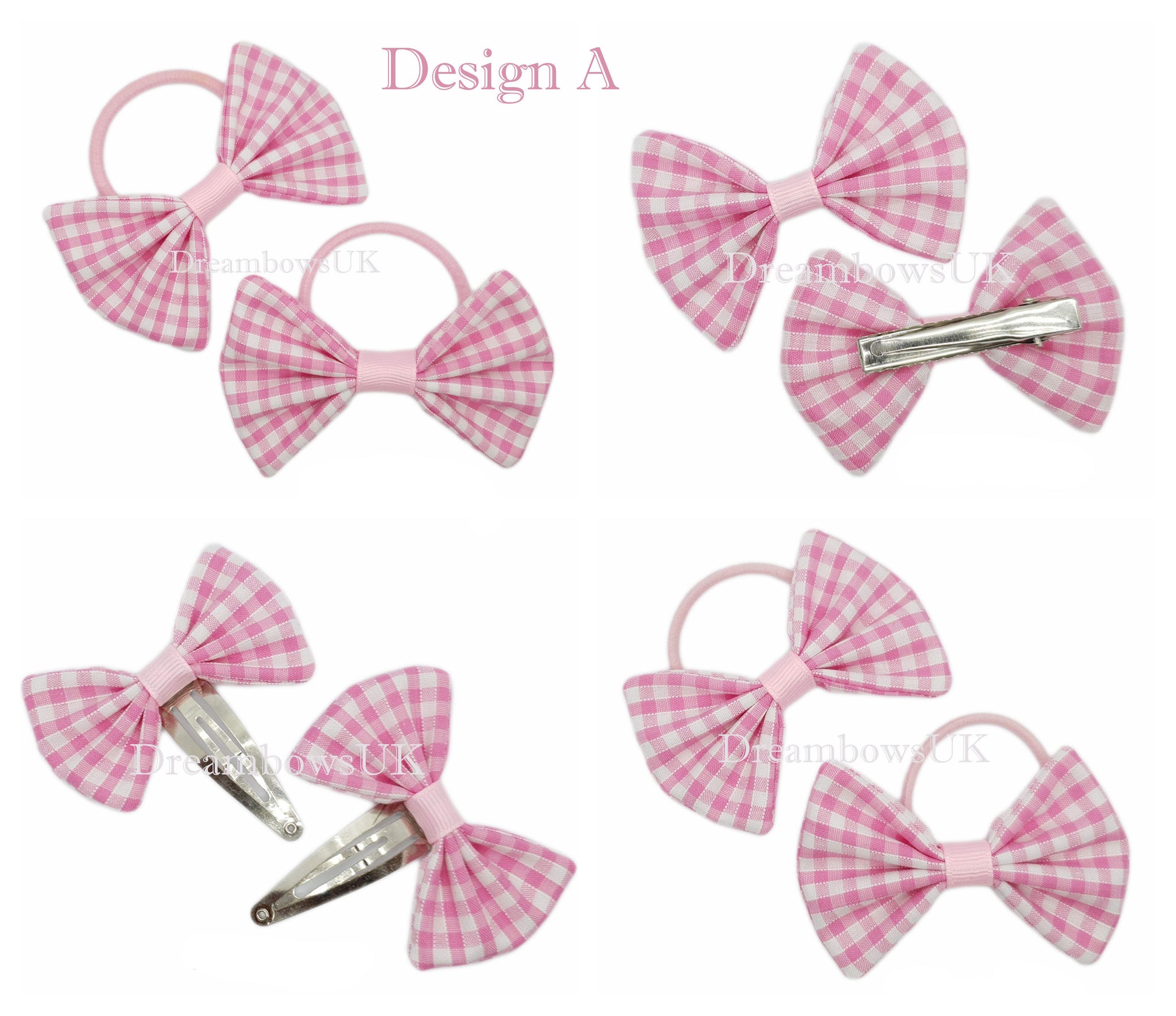 Baby pink gingham fabric hair bows