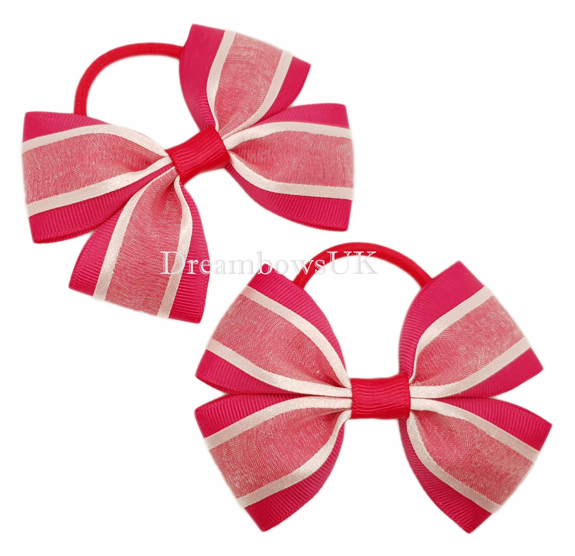 Cerise Pink and Baby Pink Hair Bows on Thick Bobbles or Alligator Clips