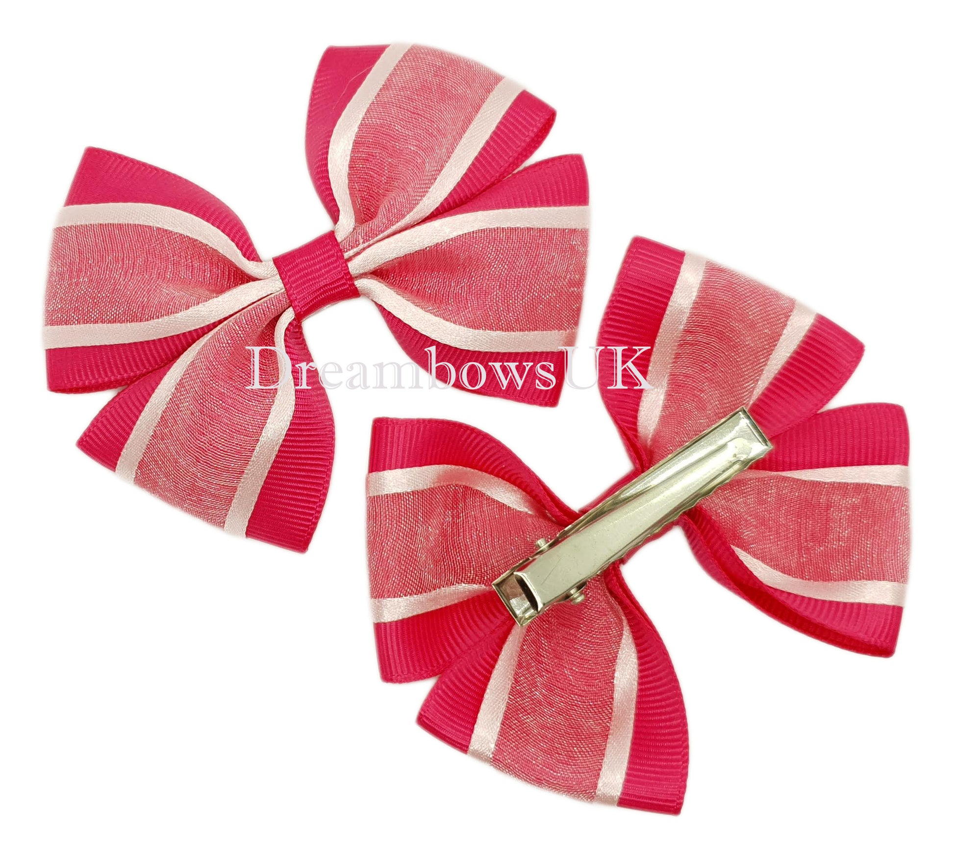 Cerise Pink and Baby Pink Hair Bows on Thick Bobbles or Alligator Clips