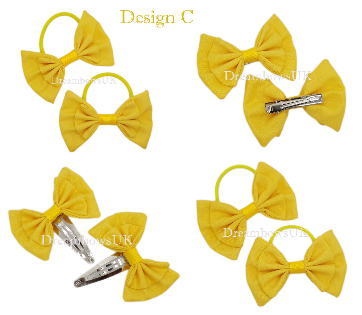 Golden yellow fabric hair bows on thick bobbles