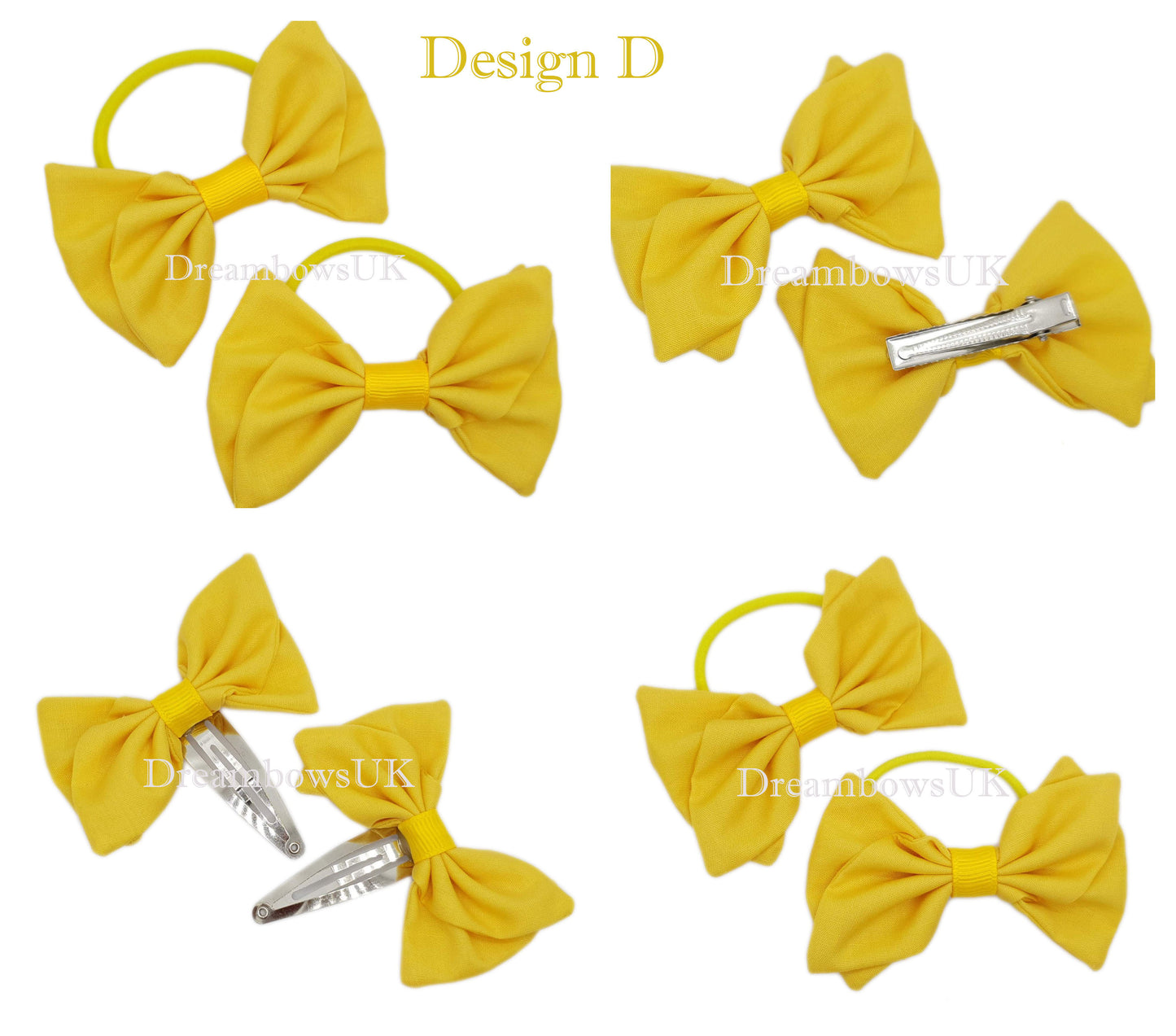 Golden yellow hair bows on alligator clips
