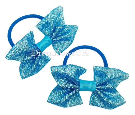 Turquoise Glitter Hair Bows - Thick Bobbles