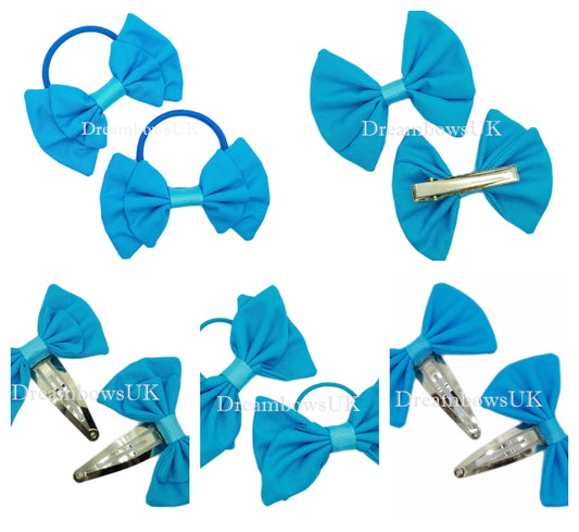 turquoise fabric hair bows on bobbles and hair clips