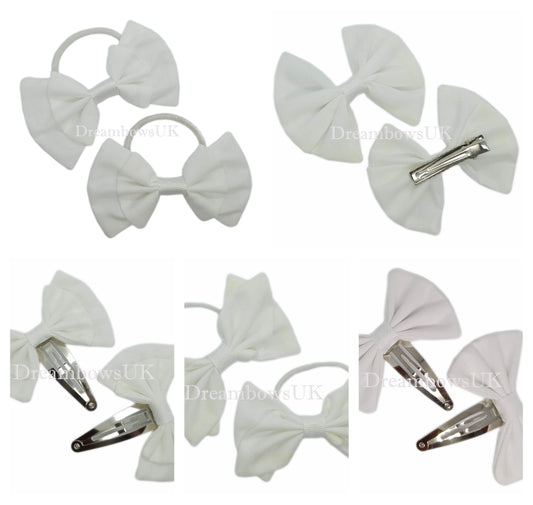 Girls white hair bows, custom made to order on bobbles and hair clips