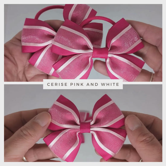 Cerise Pink and Baby Pink Hair Bows on Thick Bobbles or Alligator Clips
