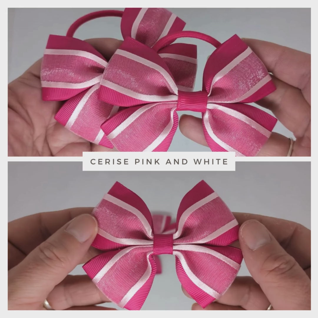 Cerise Pink and Baby Pink Hair Bows on Thick Bobbles or Alligator Clips