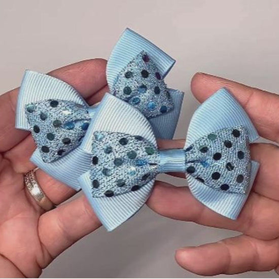 Baby Blue Diamante Hair Bows on Alligator Clips | Unique Pair