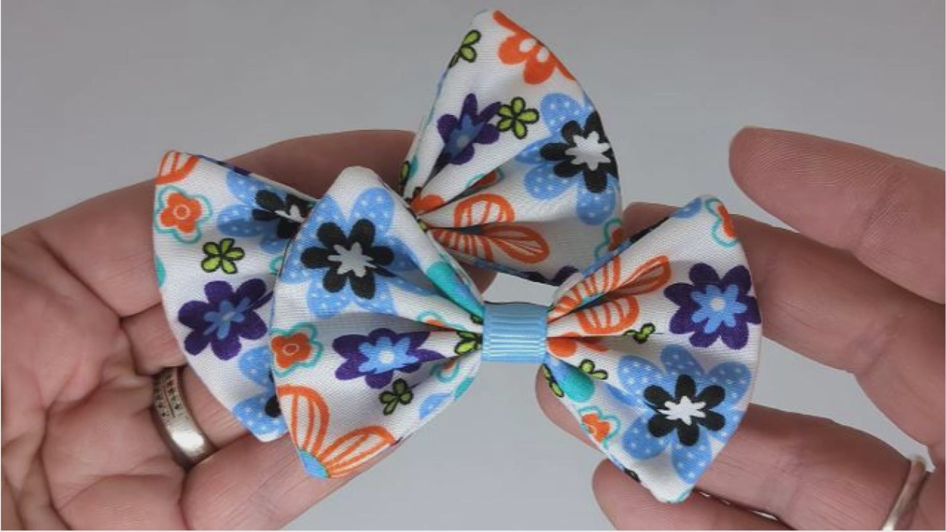 Funky Floral Fabric Hair Bows on Alligator Clips – Blue, Orange & White, Unique Design