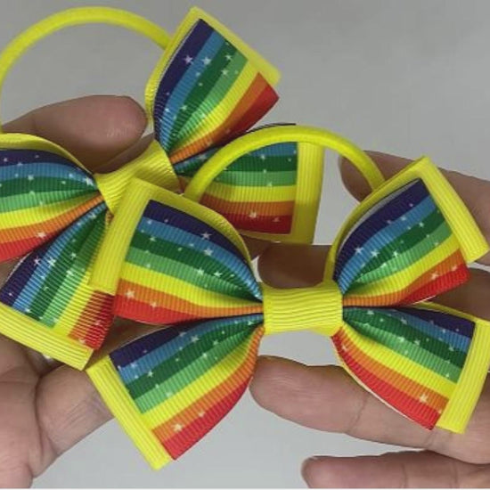 Colourful Striped Hair Bows on Thick Bobbles | One-of-a-Kind Pair